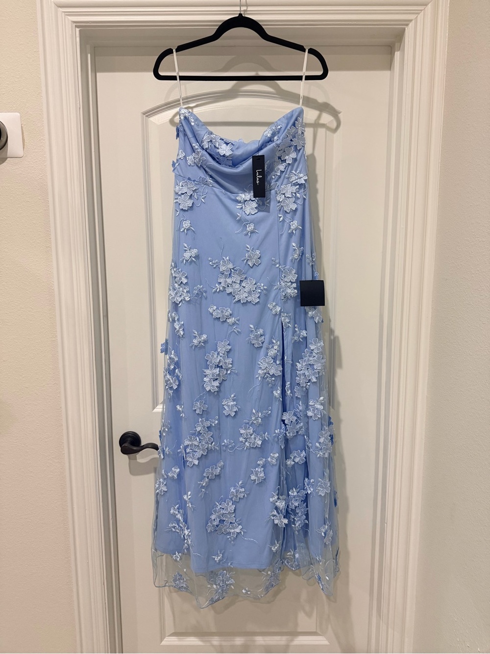Lulu's Powder Blue Floral Appliqué Maxi Dress